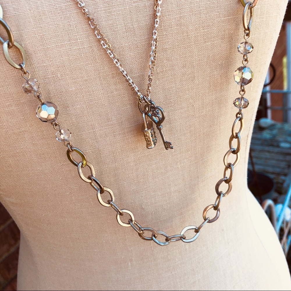 3-in-1 Necklaces Gold Tone with Beads Rhinestones